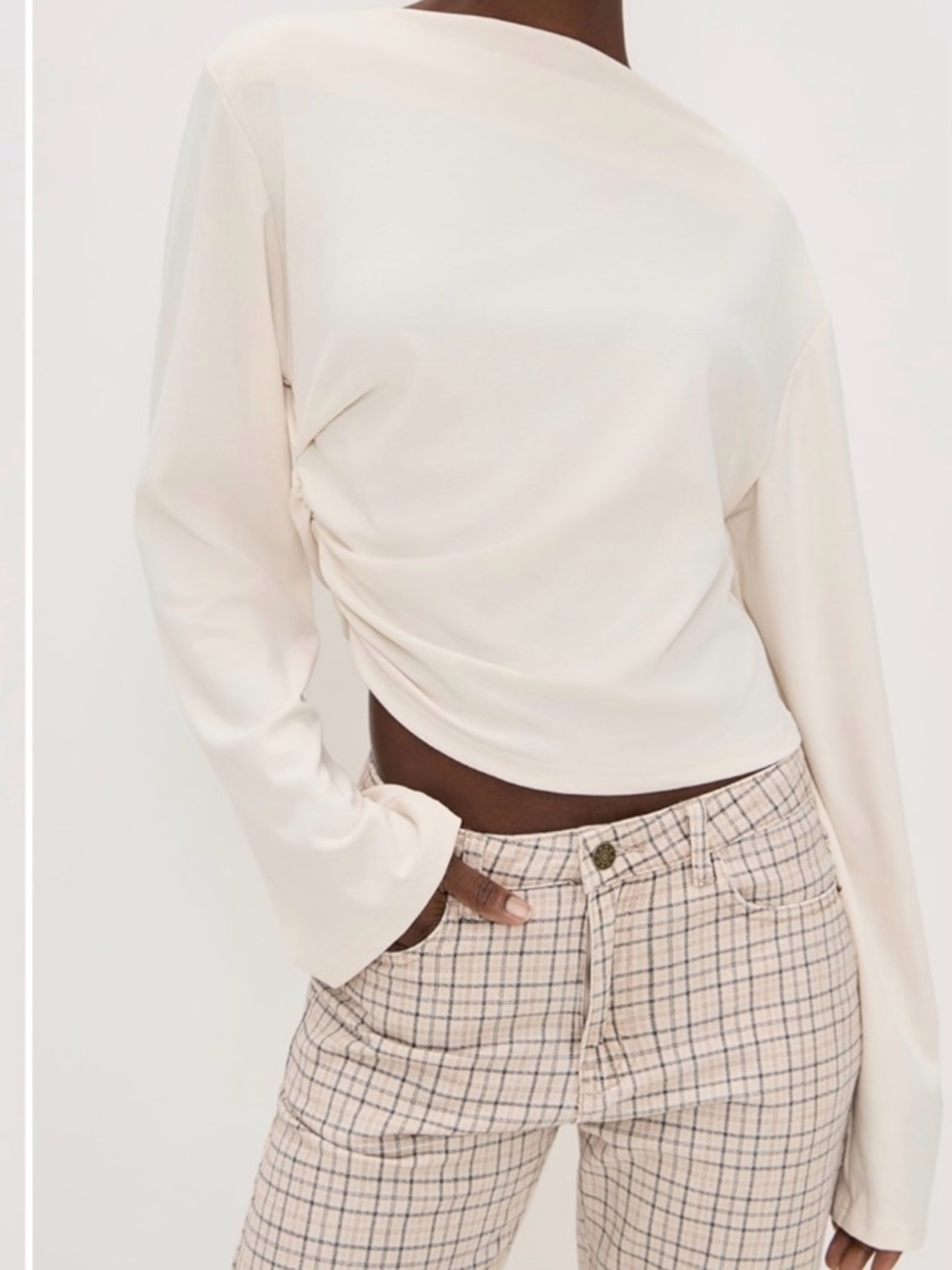 Lioness Cream Long-Sleeve Side-Ruched Top